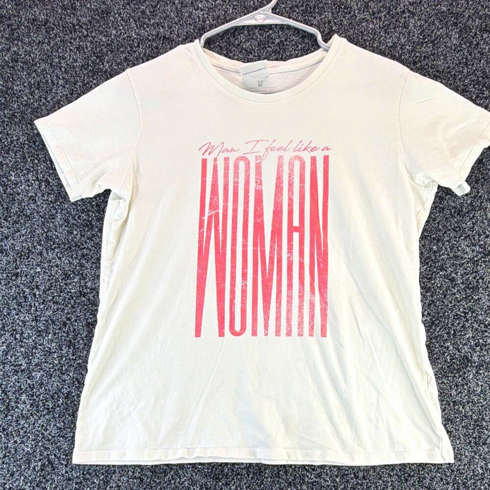 Shania Twain Women's White Pink Graphic Print Relaxed Crew Neck Tee Size M
